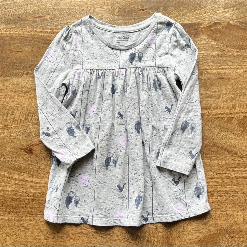 BabyGap Toddler 3 Years Long Sleeve Owl Woodland Animal Nature Boho Print Dress